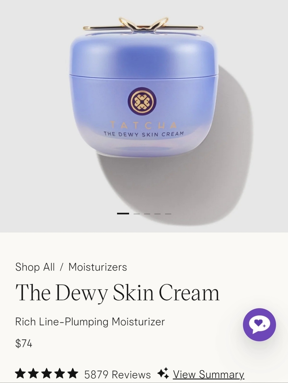 Tatcha Dewy Skin Cream in Lavender with Gold Accents